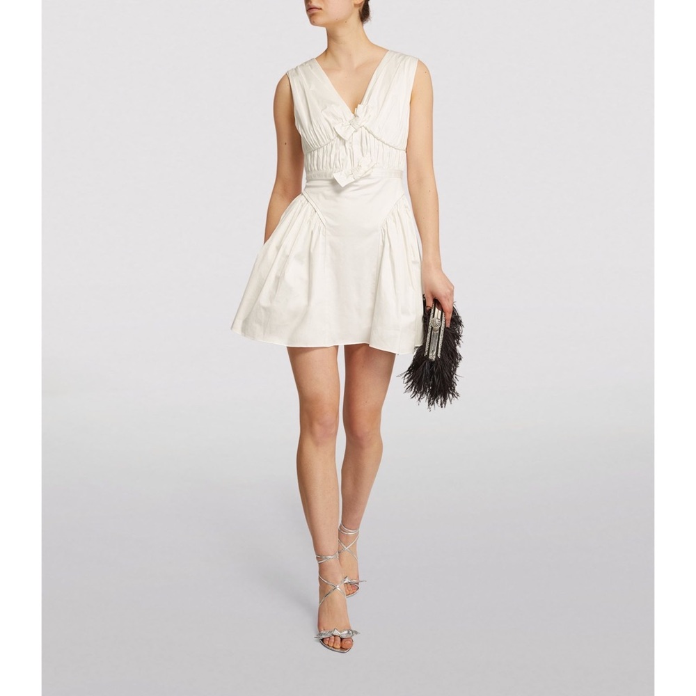 NWT Self-Portrait White Bow Detail Sleeveless Fit & Flare Mini Dress Sz 2